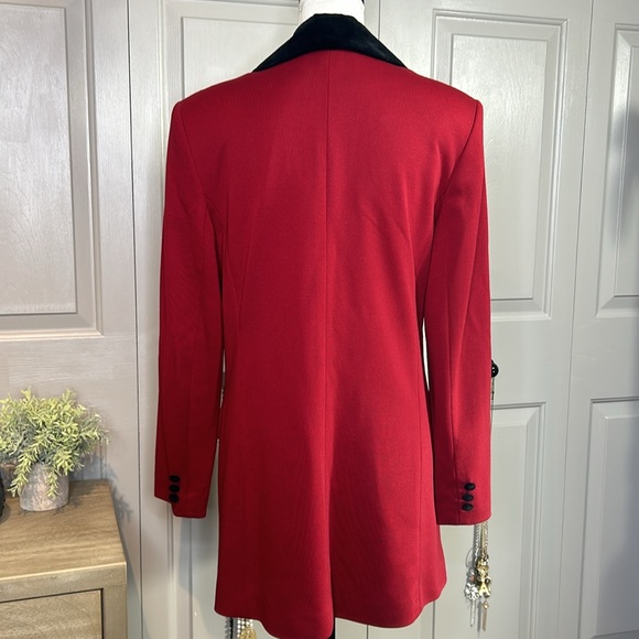Casual Corner Vintage Velvet Collar Red Black Blazer Oversized Long Size 12 - Picture 2 of 8